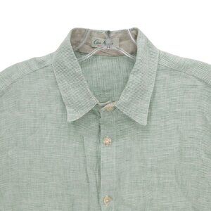 CASA MASTRO Positano 100% Linen Shirt Green Stripe Short Sleeve Size SMALL